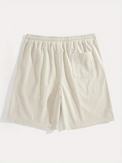 Men's Waffle Texture Shorts Summer Casual Sports Plus Size Loose Fit Knee-Length Shorts Male Oversized Streetwear Beach Pants