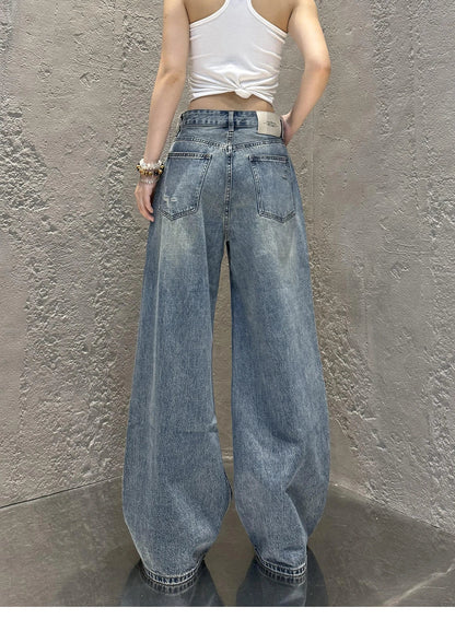 Streetwear Harajuku Jeans for Women Pantalones Vaqueros Mujer Chic Fake Two Denim Trousers Casual Straight Y2k Wide Leg Pants