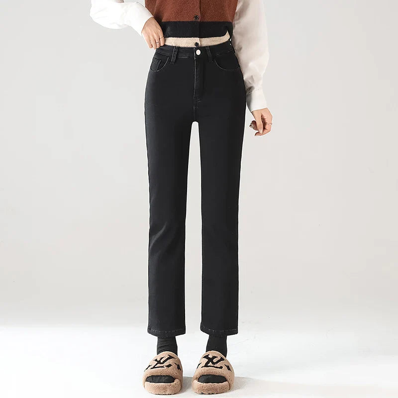 Winter Warm Jeans Women's Thickened Soft Comfortable Elastic Denim Pants Fashion Korean Straight Female Velvet Warm Clothing