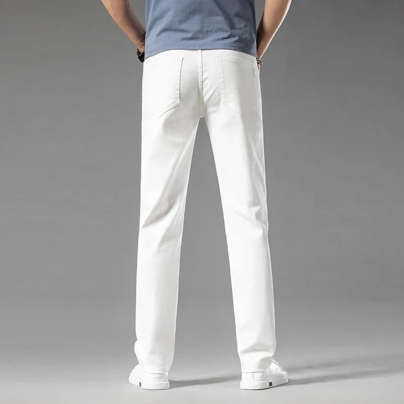 New Summer 98% Cotton Men's Business Casual Jeans Straight Soft Stretch Fabric Baggy Denim Pants Male Brand Trousers