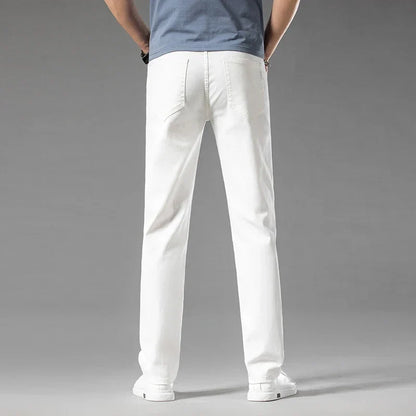 New Summer 98% Cotton Men's Business Casual Jeans Straight Soft Stretch Fabric Baggy Denim Pants Male Brand Trousers