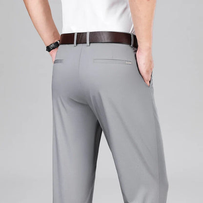 Mulberry Silk Pants Men's Summer Thin Breathable Business Casual Loose Trousers Straight Non-iron Solid Color Plus Size 3colors