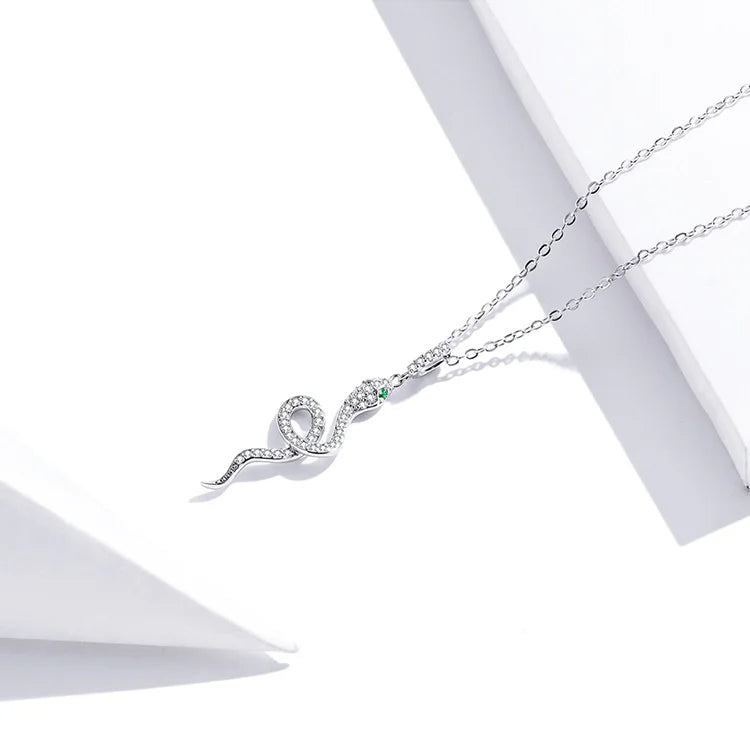 925 Sterling Silver Snake Pendant Necklace Pave Setting CZ for Women Adjustable Chain Link Fine Jewelry Party Gift