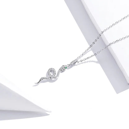 925 Sterling Silver Snake Pendant Necklace Pave Setting CZ for Women Adjustable Chain Link Fine Jewelry Party Gift