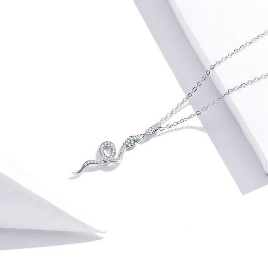 925 Sterling Silver Snake Pendant Necklace Pave Setting CZ for Women Adjustable Chain Link Fine Jewelry Party Gift