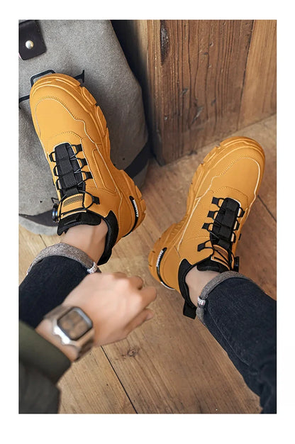 Autumn Men's Sneakers New Breathable Workwear Shoes Trendy Thick Soled Shoes Anti Slip White Casual Skateboard Shoes Ankle Boots