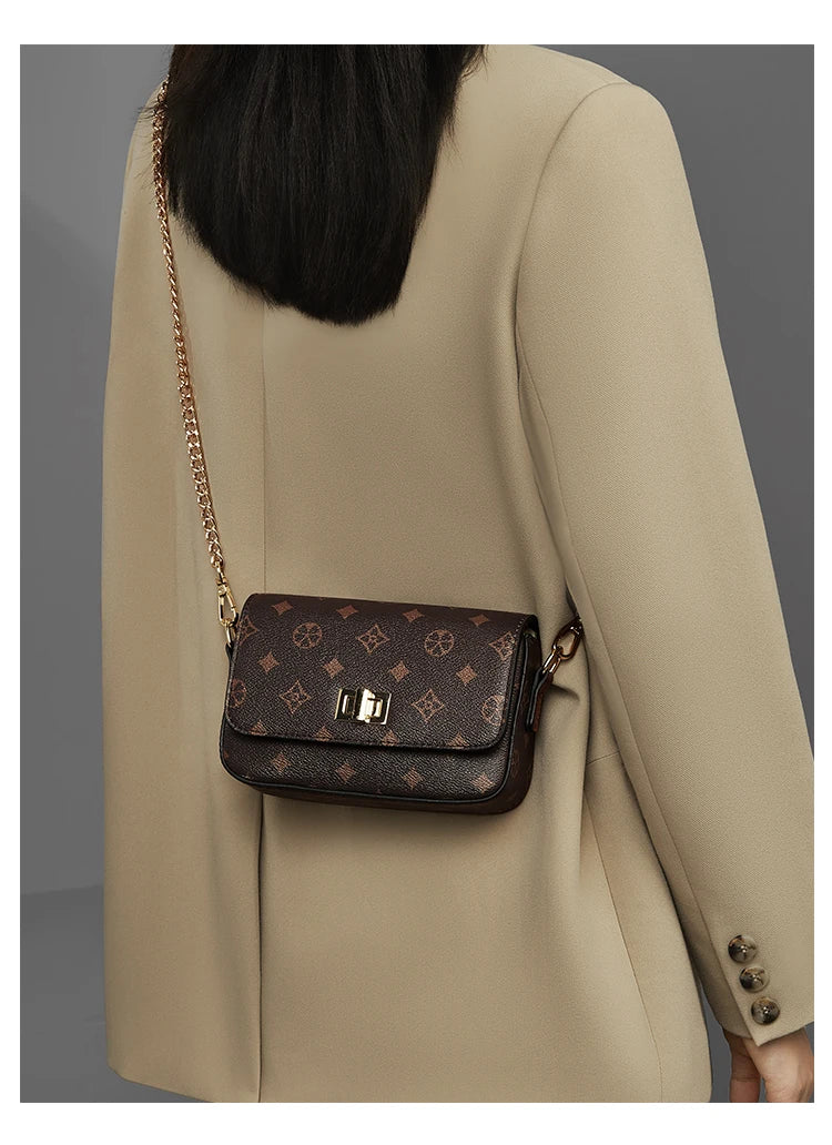 Vintage Monogram Chain Crossbody Bag for Women Luxury Designer Small Square Shoulder Bag Ladies Fashion Handbag