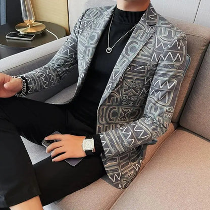 High Quality Men's Printed Suit Jacket for Men Autumnn Fashion Slim Fit Casual Business Blazers Wedding Social Dress Coats 4XL-M