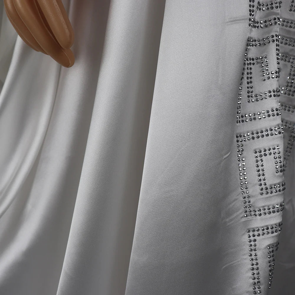 Fashion African Woman Large Size Bat Sleeve Dress Muslim Islamic Style Robe Imitation Silk Hot Fix Rhinestone