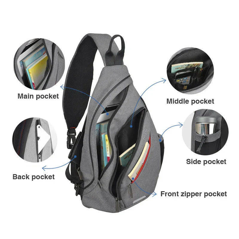 Men One Shoulder Backpack Women Sling Bag Crossbody USB Boys Cycling Sports Travel Versatile Fashion Student School