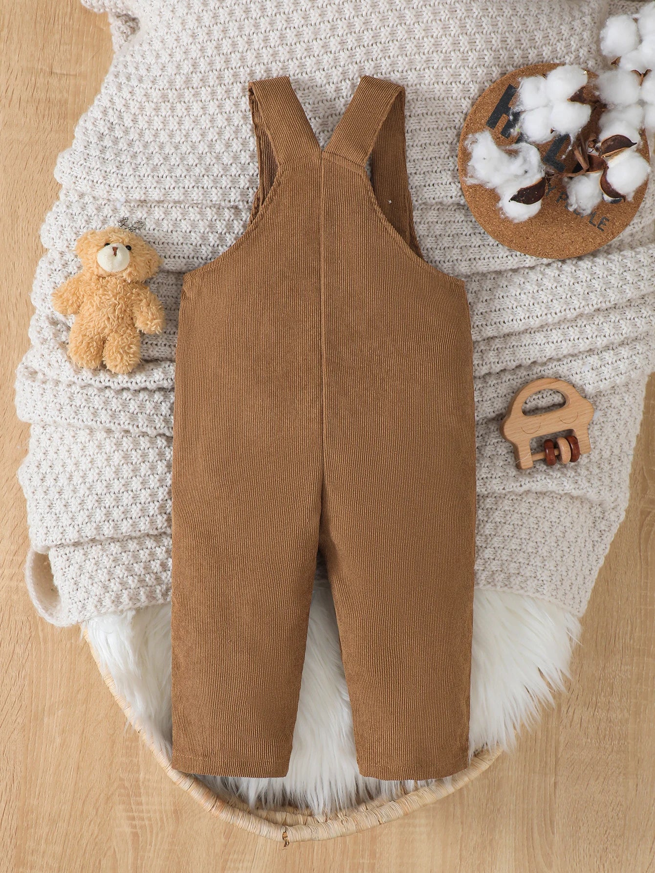 Corduroy Baby Boy Pants with Cute Bear Pattern And Pocket Design Casual Comfortable All-Season Adjustable Waist Bib Overalls