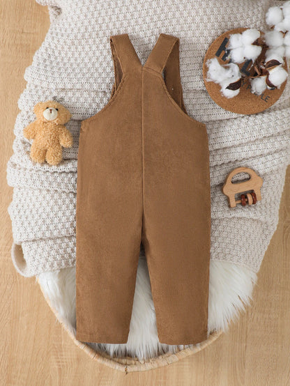 Corduroy Baby Boy Pants with Cute Bear Pattern And Pocket Design Casual Comfortable All-Season Adjustable Waist Bib Overalls