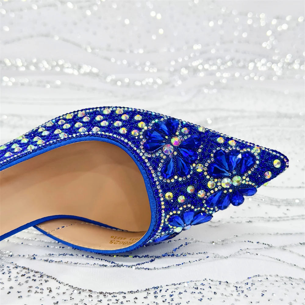 2025 Women's Purple High Heel Party Shoes & Rhinestone Handbag Set - Italian Design for Weddings & Special Occasions
