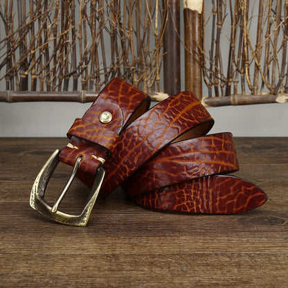 3.8CM Men High Quality Genuine Leather Belt Luxury Copper Buckle Belts Thickening Pure Cowskin Vintage Strap Male Jeans for Man