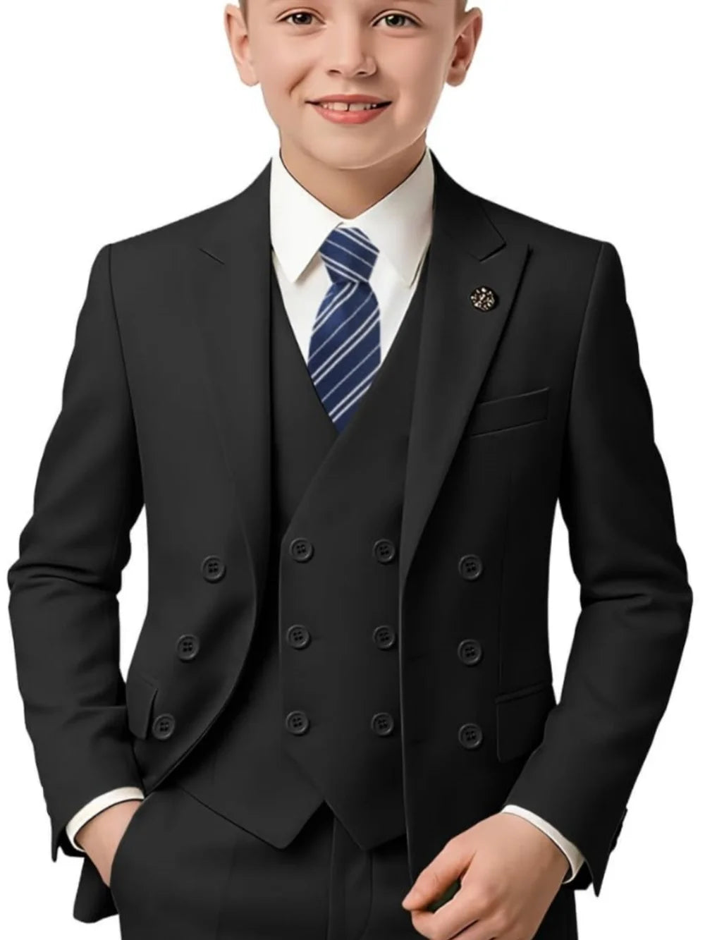 New Hot Sale Boys Slim Fit Tuxedo 3 Pieces Piano Performance Wear Double Breasted Kids Suit Set Banquet Party Outfit Plus Size