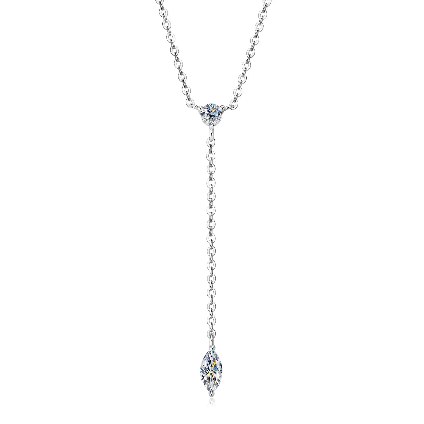 Marquise Cut Moissanite Necklaces Long Tassel Clavicle Chains Necklace for Women 925 Sterling Silver Jewelry Collares
