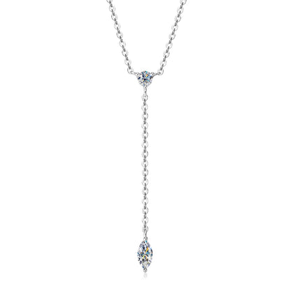 Marquise Cut Moissanite Necklaces Long Tassel Clavicle Chains Necklace for Women 925 Sterling Silver Jewelry Collares