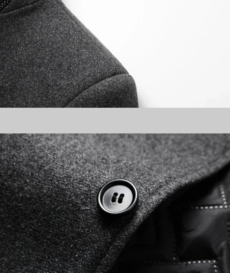 Brand 2026 Winter Coat Mens Chinese Stand Collar Solid Coats for Man Autumn and Winter Business Casual Woolen Jacket