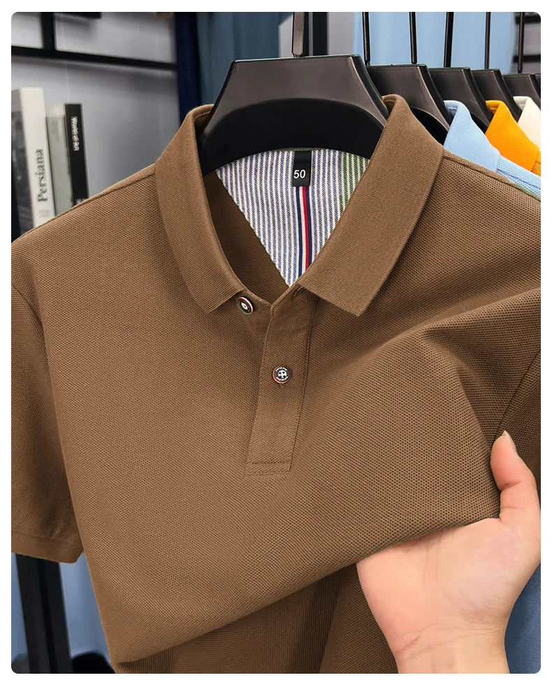 100% cotton short sleeve polo shirt comfortable lightweight high-end brand fashionable simple summer men's casual lapel T-shirt