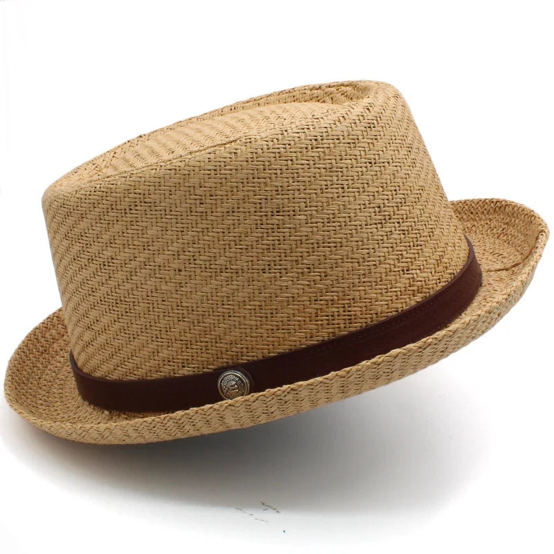 Men Women Straw Pork Pie Hats Summer Sunhat Boater Caps Sailor Sombrero Beach Fedora Trilby Outdoor Travel US Size 7 1/4 UK L