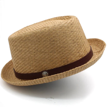 Men Women Straw Pork Pie Hats Summer Sunhat Boater Caps Sailor Sombrero Beach Fedora Trilby Outdoor Travel US Size 7 1/4 UK L