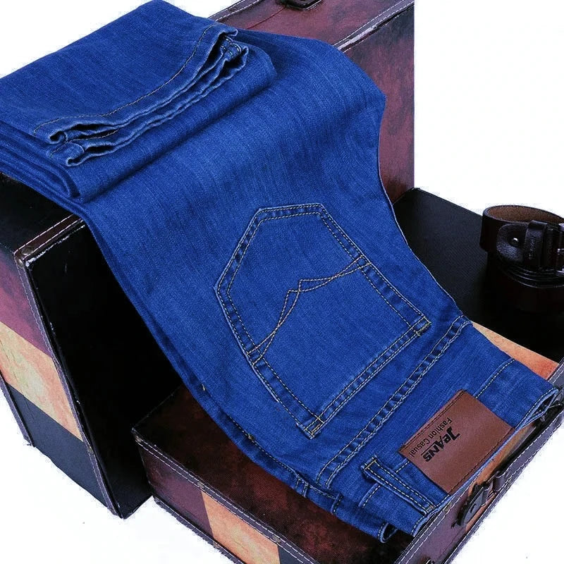 2025 New Business Men's Jeans Casual Comfortable Straight Stretch Fashion Classic Premium Blue Black Denim Pants Large Pants