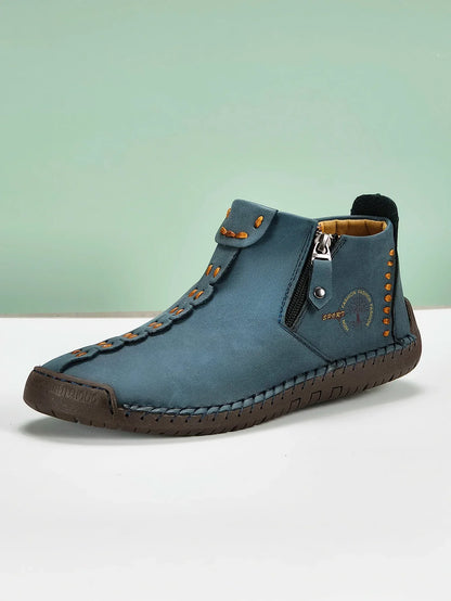 New Classic Handmade Leather Men Shoes Zipper Design Outdoor Sneakers Slip On Breathable Casual Shoes Leather Men Ankle Boots
