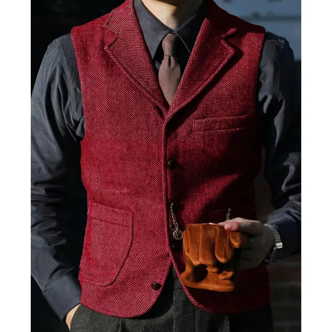 Men Vest Brown Herringbone With Lapel Single Breasted Waistcoat For Wedding Party Business Prom Work Daily Casual Men Suit Vest