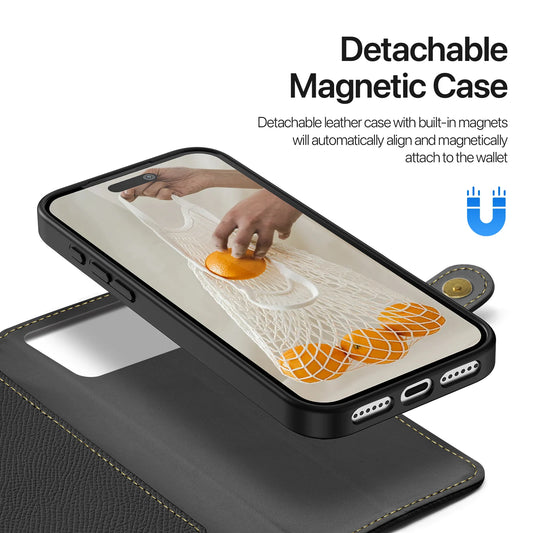 2in1 Magnetic Detachable Wallet Folio Case for iPhone 17 Pro Max/17 Air/16plus 15Leather Cover with Card Slots & Clasp