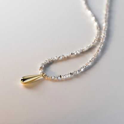 925 Sterling Silver Geometric Fashion Link Chain Necklace Classic Gold Color Water Drop Pendant For Women Fine Jewelry