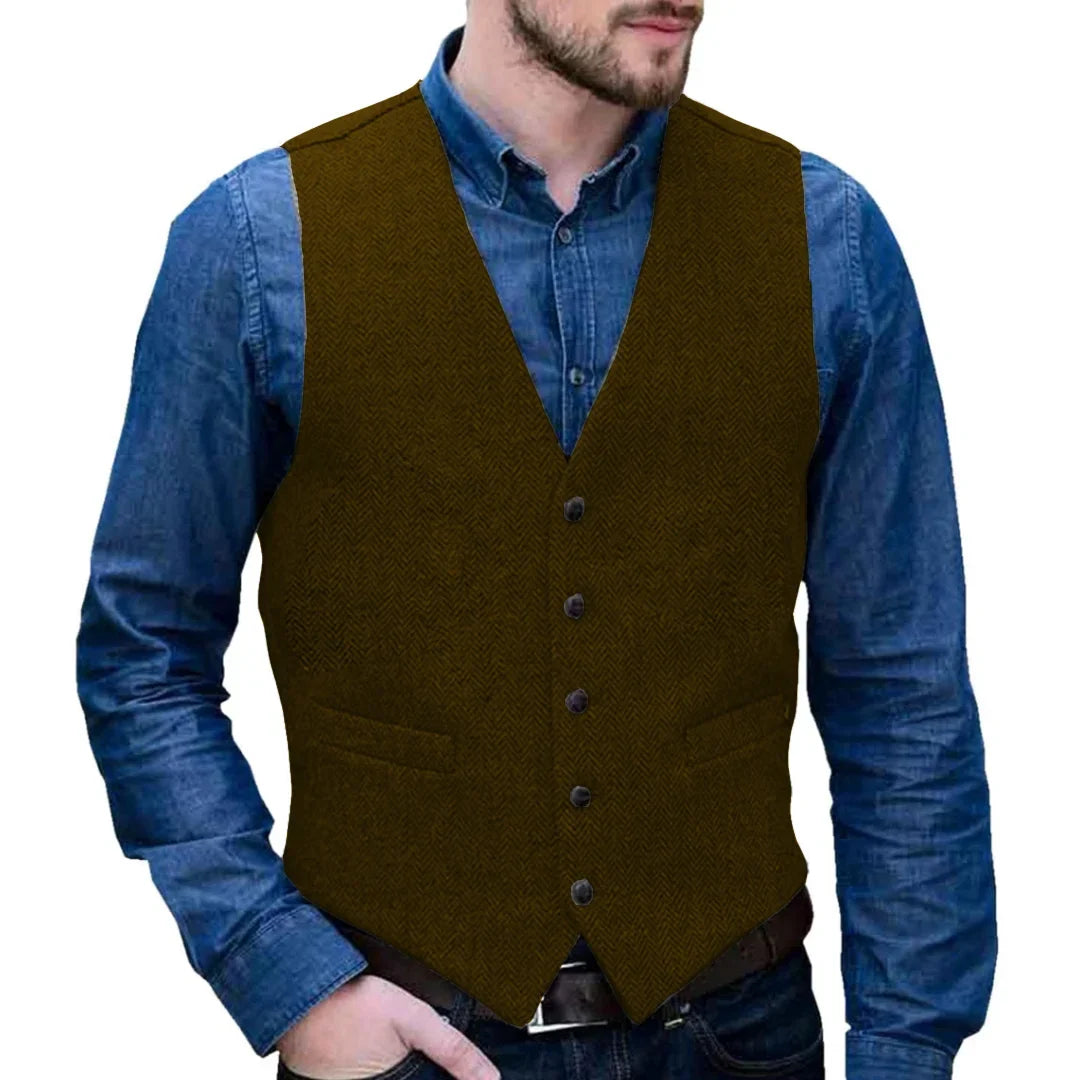 Men Vest Gray Herringbone Single Button V Neck Waistcoat For Wedding Business Casual Formal Wedding Daily Work Men Suit Vest