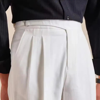 Men Pant Trousers Business Pure Cotton Casual Double Pleated High Waist Breathable Casual Formal Pants Men Social Trousers