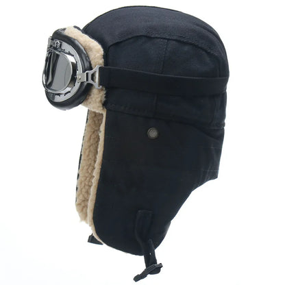 Army Military Ushanka Men&Women Windproof Winter Bomber Hats with Goggles Warm Lamb Wool Pilot Earflap Thermal Snow Cap