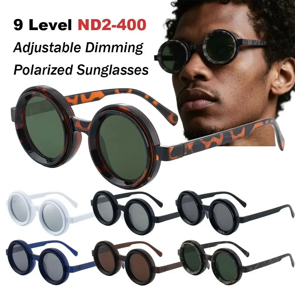 Fashion ND2-400 Adjustable Dimming Glasses 9 Level ND Filter Polarized Sunglasses UV400 Round Fishing Sunglasses Driving