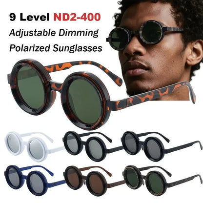 Fashion ND2-400 Adjustable Dimming Glasses 9 Level ND Filter Polarized Sunglasses UV400 Round Fishing Sunglasses Driving