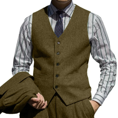 Men Suit Green Herringbone Single Button Waistcoat For Wedding Birthday Banquet Business Daily Work Set Men Suit Vest