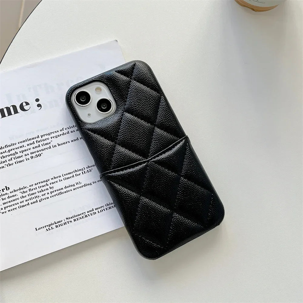 Crossbody Lanyard Wallet Phone Case For iPhone 15 14 13 16 Pro Max Card Holder Necklace Chain Luxury  Leather ( NO LOGO)