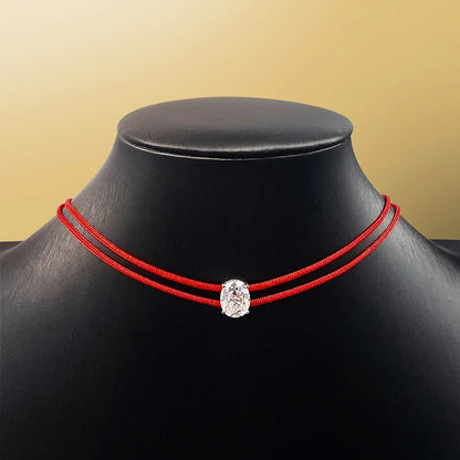 3CT Moissanite Braided Cord Necklace for Women Adjustable Choker Chain Dainty Oval Cut Birthday Gift S925 Pure Silver