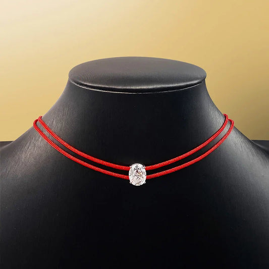 3CT Moissanite Braided Cord Necklace for Women Adjustable Choker Chain Dainty Oval Cut Birthday Gift S925 Pure Silver
