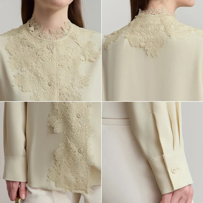 Women's Shirt 2026 Autumn Blouse Lace Splicing Loose Long Sleeve Chiffon Blouse Elegant Ladies Tops Woman Clothing 12543063