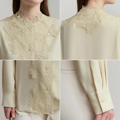 Women's Shirt 2026 Autumn Blouse Lace Splicing Loose Long Sleeve Chiffon Blouse Elegant Ladies Tops Woman Clothing 12543063