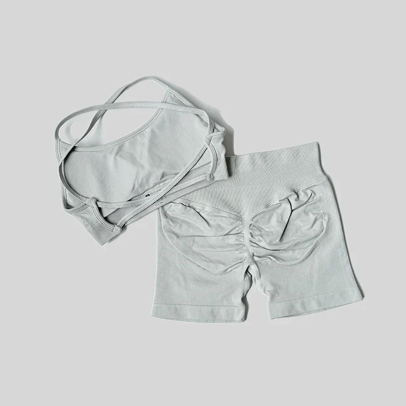 Peach Hip Lifting Suit Back Cross Sports Bra Shockproof Bra Quick Drying Shorts Set Gym Fitness Running Yoga Suit