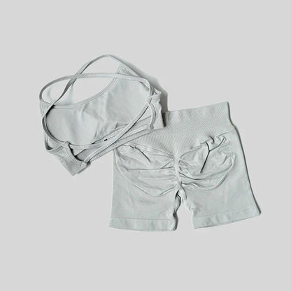 Peach Hip Lifting Suit Back Cross Sports Bra Shockproof Bra Quick Drying Shorts Set Gym Fitness Running Yoga Suit