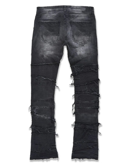 New Stacked Jeans Men Patchworks Spliced Denim Ripped Wash Frayed Pants Male's Streetwear