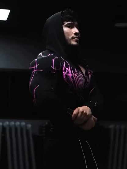 Men'S European Size Sports Fitness Pullover Sweatshirt，Hooded Bodysuit Half-Zip Quick-Dry Stretchy Long-Sleeve Sweatshirt。
