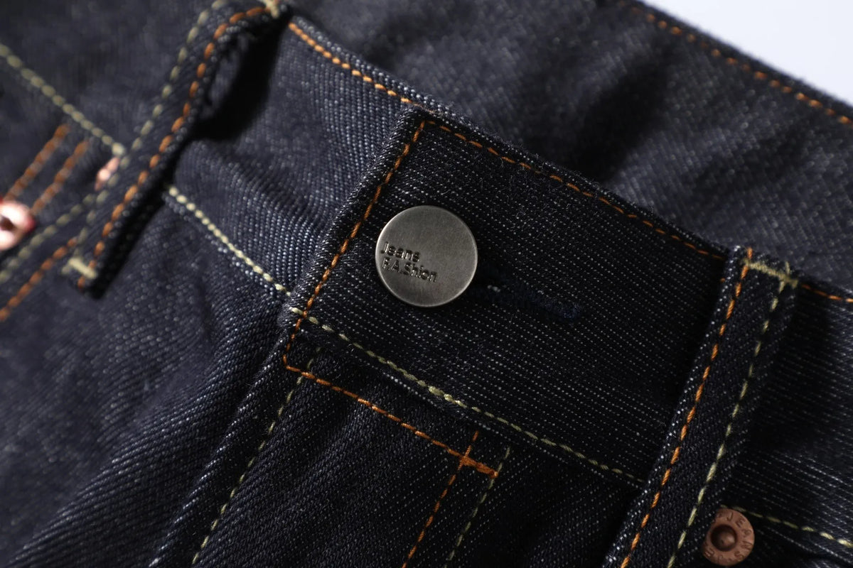 Men's Japanese Handmade Embroidered Jeans Pure Cotton Straight Tube Hip-Hop Popular Slim Red Ears Show Thin Trousers Devil Black