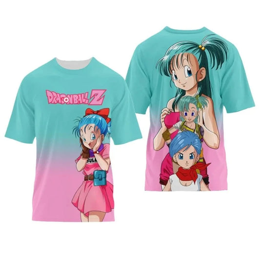 Dragon Ball Anime Bulma 3D Printed Adult and Children's T-shirt Gradient Color Design Summer Quick Drying Comfortable