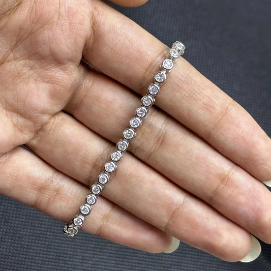 Bracelet de tennis en moissanite certifié GRA de 2 mm pour femme et homme, en argent sterling 925 plaqué or 18 carats, avec diamants ronds à bulles