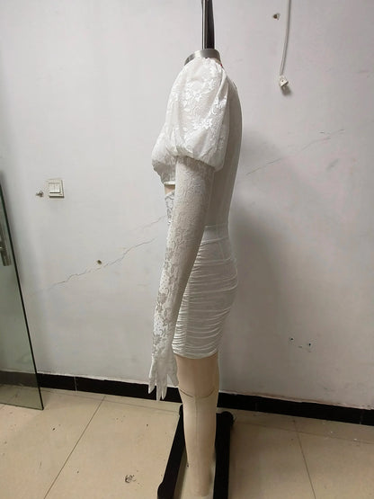 2024 New Fashion Red White Women Gloves Sexy Bodycon Mini Draped Dress Nightclub Party Bar Singer Birthday Celebrate Dress