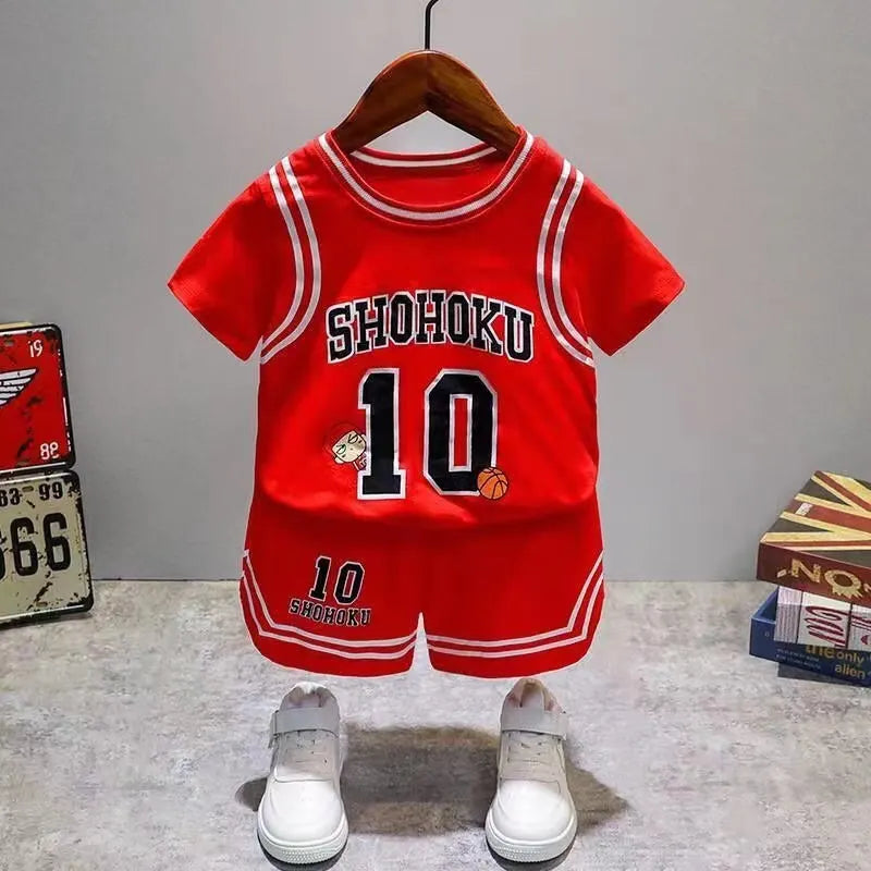 Children Cotton Clothes Baby Boys Sport Set Sport BasketBall O-Neck T-shirt Shorts 2Pcs/sets Infant Fashion Toddler Tracksuits
